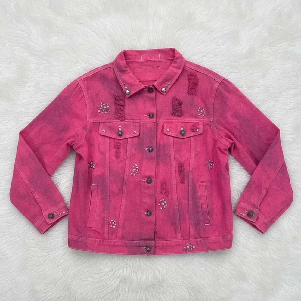 ZhiHiMeRi Women's Distressed Studded Denim Jacket - Junior's Size Small
 b83